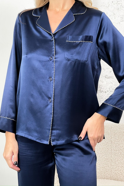 Шовкова жіноча піжама "Атланта". TM "Silk Kiss". Натуральний 100% шовк. Синій, Розмір: M[100-shelkovaya-naturalnaya-rozovaya-sorochka-samarkand-silk-kiss-samarkand-xs-32-34-1613.jpg]