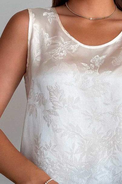 Майка шовкова з візерунком, із натурального шовку Silk Kiss. Колір шампань, Розмір: L[100-shelkovaya-naturalnaya-rozovaya-sorochka-samarkand-silk-kiss-samarkand-xs-32-34-1613.jpg]