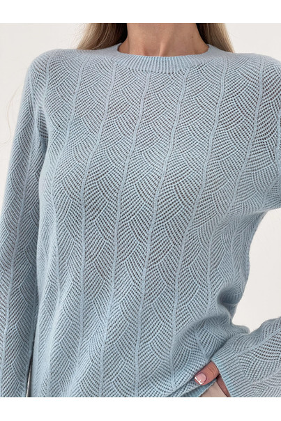 Свитер из натуральной 100% шерсти женский, голубой Silk KIss Wool Crace, Размер: M, изображение 6