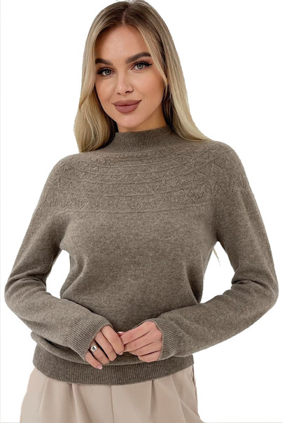 Свитер из натуральной 100% шерсти женский, коричневый шерстяной Silk KIss Wool Pattern, Размер: S, изображение 3 Свитер из натуральной 100% шерсти женский, коричневый шерстяной Silk KIss Wool Pattern, Размер: S, изображение 3