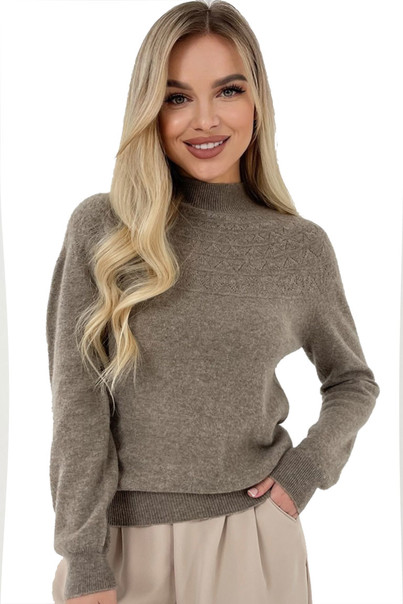 Свитер из натуральной 100% шерсти женский, коричневый шерстяной Silk KIss Wool Pattern, Размер: S, изображение 2 Свитер из натуральной 100% шерсти женский, коричневый шерстяной Silk KIss Wool Pattern, Размер: S, изображение 2