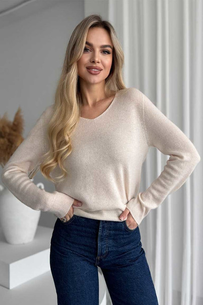 Светр з натуральної 100% вовни жіночий, вовняний бежевий Silk KIss Wool Touch, Розмір: S[100-shelkovaya-naturalnaya-rozovaya-sorochka-samarkand-silk-kiss-samarkand-xs-32-34-1613.jpg]