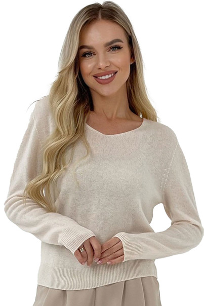 Светр з натуральної 100% вовни жіночий, вовняний бежевий Silk KIss Wool Touch, Розмір: S[100-shelkovaya-naturalnaya-rozovaya-sorochka-samarkand-silk-kiss-samarkand-xs-32-34-1613.jpg]