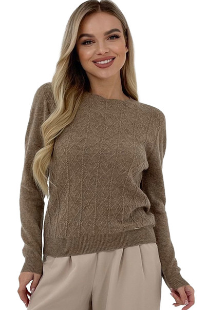 Светр з натуральної 100% вовни жіночий, вовняний коричневий Silk KIss Wool Fantasy, Розмір: S[100-shelkovaya-naturalnaya-rozovaya-sorochka-samarkand-silk-kiss-samarkand-xs-32-34-1613.jpg]