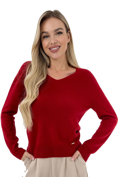 Свитер из натуральной 100% шерсти женский, красный шерстяной Silk KIss Wool Touch, Размер: M, изображение 5