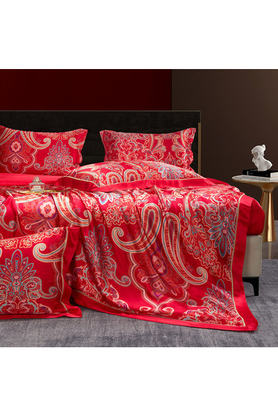 Silk bed linen, made of natural silk, red. Duvet cover, sheet, 2 pillowcases. Eastern temptation. Silk Kiss[100-shelkovaya-naturalnaya-rozovaya-sorochka-samarkand-silk-kiss-samarkand-xs-32-34-1613.jpg]