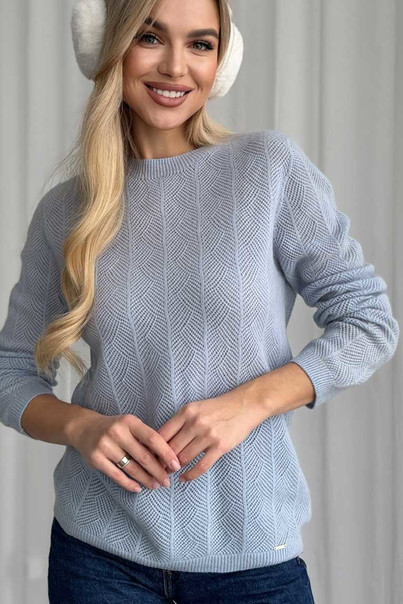 Свитер из натуральной 100% шерсти женский, голубой Silk KIss Wool Crace, Размер: M, изображение 8