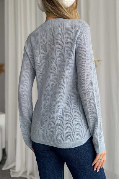 Свитер из натуральной 100% шерсти женский, голубой Silk KIss Wool Crace, Размер: M, изображение 7