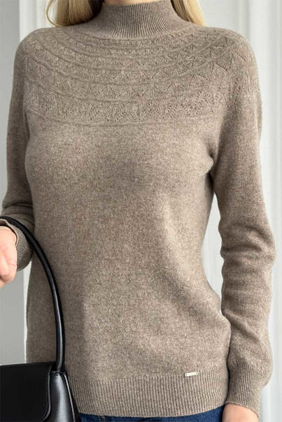 Свитер из натуральной 100% шерсти женский, коричневый шерстяной Silk KIss Wool Pattern, Размер: S, изображение 8 Свитер из натуральной 100% шерсти женский, коричневый шерстяной Silk KIss Wool Pattern, Размер: S, изображение 8