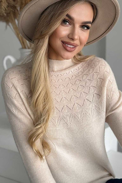 Светр з натуральної 100% вовни жіночий, вовняний бежевий Silk KIss Wool Pattern, Розмір: M[100-shelkovaya-naturalnaya-rozovaya-sorochka-samarkand-silk-kiss-samarkand-xs-32-34-1613.jpg]