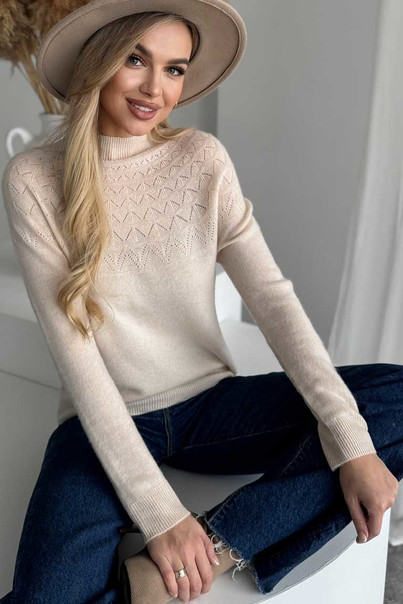 Светр з натуральної 100% вовни жіночий, вовняний бежевий Silk KIss Wool Pattern, Розмір: M[100-shelkovaya-naturalnaya-rozovaya-sorochka-samarkand-silk-kiss-samarkand-xs-32-34-1613.jpg]