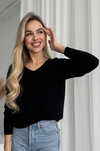 Свитер из натуральной 100% шерсти женский, черный шерстяной Silk KIss Wool Touch, Размер: S, изображение 2