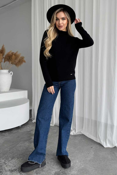 Women's 100% Natural Wool Sweater, Black Wool Silk KIss Wool Pattern, Color: Black, Size: S[100-shelkovaya-naturalnaya-rozovaya-sorochka-samarkand-silk-kiss-samarkand-xs-32-34-1613.jpg]