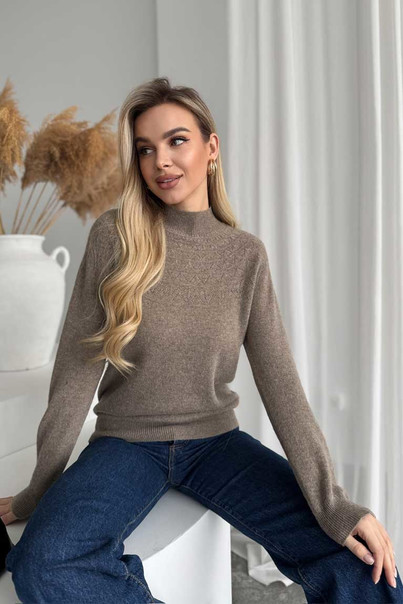 Свитер из натуральной 100% шерсти женский, коричневый шерстяной Silk KIss Wool Pattern, Размер: S, изображение 5 Свитер из натуральной 100% шерсти женский, коричневый шерстяной Silk KIss Wool Pattern, Размер: S, изображение 5