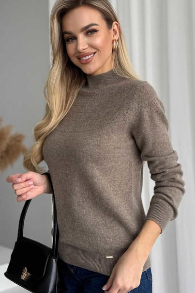 Свитер из натуральной 100% шерсти женский, коричневый шерстяной Silk KIss Wool Pattern, Размер: S, изображение 4 Свитер из натуральной 100% шерсти женский, коричневый шерстяной Silk KIss Wool Pattern, Размер: S, изображение 4