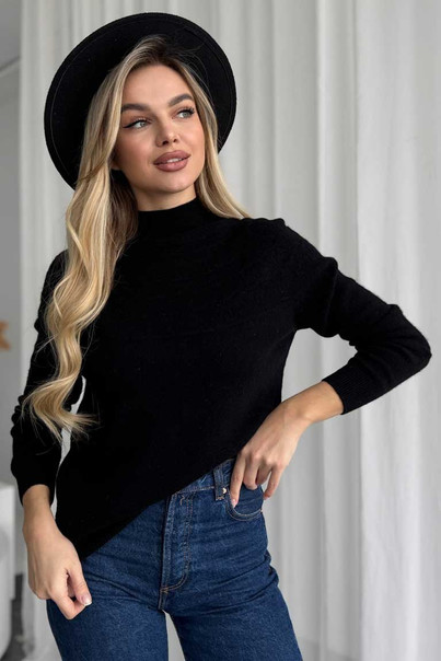Women's 100% Natural Wool Sweater, Black Wool Silk KIss Wool Pattern, Color: Black, Size: S[100-shelkovaya-naturalnaya-rozovaya-sorochka-samarkand-silk-kiss-samarkand-xs-32-34-1613.jpg]
