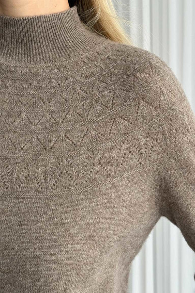 Свитер из натуральной 100% шерсти женский, коричневый шерстяной Silk KIss Wool Pattern, Размер: S, изображение 6 Свитер из натуральной 100% шерсти женский, коричневый шерстяной Silk KIss Wool Pattern, Размер: S, изображение 6