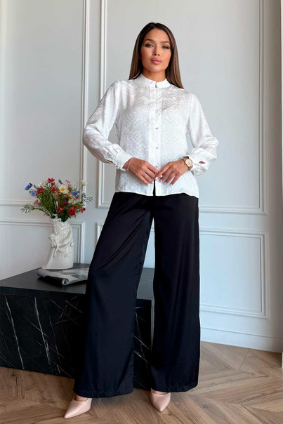 Шовкова сорочка біла, блуза з натурального шовку з візерунком Silk Kiss, Розмір: L[100-shelkovaya-naturalnaya-rozovaya-sorochka-samarkand-silk-kiss-samarkand-xs-32-34-1613.jpg]