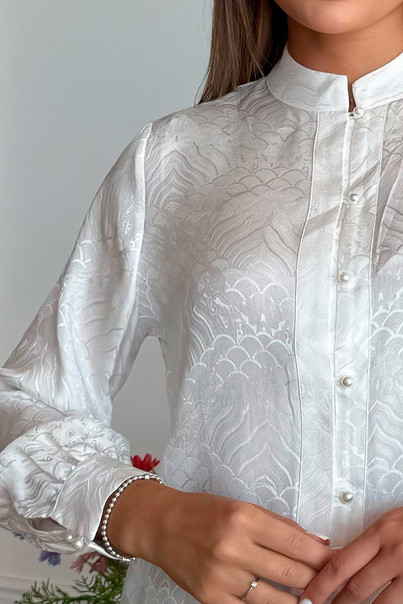 Шовкова сорочка біла, блуза з натурального шовку з візерунком Silk Kiss, Розмір: L[100-shelkovaya-naturalnaya-rozovaya-sorochka-samarkand-silk-kiss-samarkand-xs-32-34-1613.jpg]