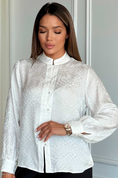 Шовкова сорочка біла, блуза з натурального шовку з візерунком Silk Kiss, Розмір: L[100-shelkovaya-naturalnaya-rozovaya-sorochka-samarkand-silk-kiss-samarkand-xs-32-34-1613.jpg]