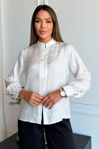 Шовкова сорочка біла, блуза з натурального шовку з візерунком Silk Kiss, Розмір: L[100-shelkovaya-naturalnaya-rozovaya-sorochka-samarkand-silk-kiss-samarkand-xs-32-34-1613.jpg]