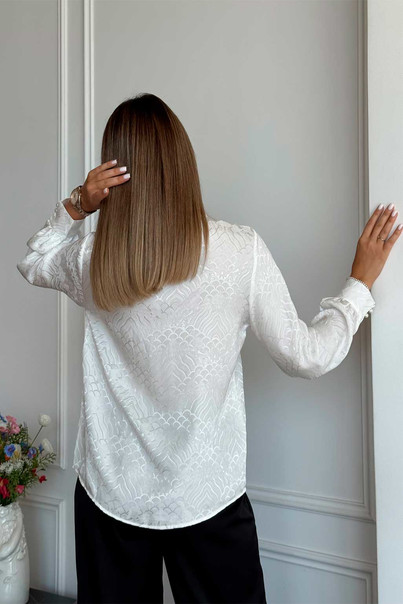 Шовкова сорочка біла, блуза з натурального шовку з візерунком Silk Kiss, Розмір: L[100-shelkovaya-naturalnaya-rozovaya-sorochka-samarkand-silk-kiss-samarkand-xs-32-34-1613.jpg]