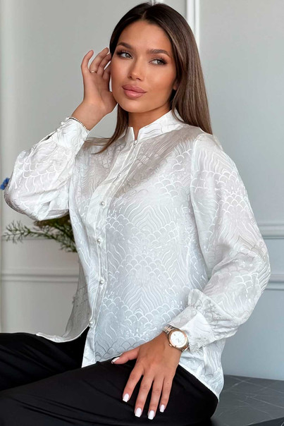 Шовкова сорочка біла, блуза з натурального шовку з візерунком Silk Kiss, Розмір: L[100-shelkovaya-naturalnaya-rozovaya-sorochka-samarkand-silk-kiss-samarkand-xs-32-34-1613.jpg]