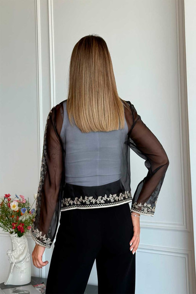 Жакет шовковий жіночий, колір чорний, піджак з натурального шовкової органзи. Silk Kiss, Розмір: M[100-shelkovaya-naturalnaya-rozovaya-sorochka-samarkand-silk-kiss-samarkand-xs-32-34-1613.jpg]