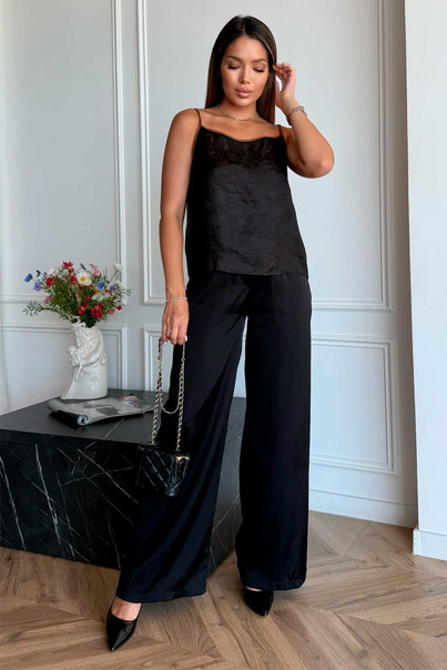 Майка жіноча шовкова топ, чорна з коричневим кантом, з натурального шовку. Silk Kiss, Розмір: S[100-shelkovaya-naturalnaya-rozovaya-sorochka-samarkand-silk-kiss-samarkand-xs-32-34-1613.jpg]