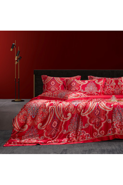 Silk bed linen, made of natural silk, red. Duvet cover, sheet, 2 pillowcases. Eastern temptation. Silk Kiss[100-shelkovaya-naturalnaya-rozovaya-sorochka-samarkand-silk-kiss-samarkand-xs-32-34-1613.jpg]