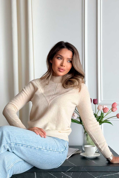 Светр з натуральної 100% вовни жіночий, білий айворі вовняний Silk KIss[100-shelkovaya-naturalnaya-rozovaya-sorochka-samarkand-silk-kiss-samarkand-xs-32-34-1613.jpg]