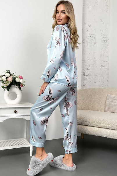 Шовкова жіноча піжама "Магнолія". TM "Silk Kiss". Натуральний 100% шовк., Розмір: M[100-shelkovaya-naturalnaya-rozovaya-sorochka-samarkand-silk-kiss-samarkand-xs-32-34-1613.jpg]