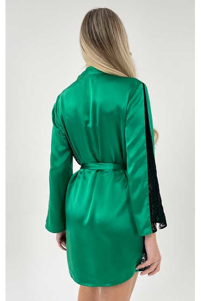 Шелковый халат женский домашний "Silk Kiss" зеленый, из натурального шелка с кружевом, Размер: XXL, изображение 6