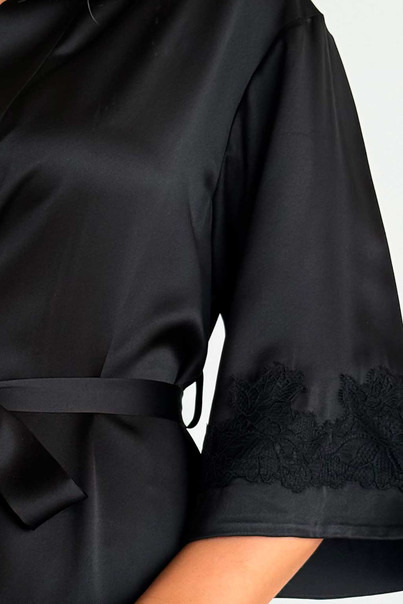 Халат женский шелковый черный Джайпур, натуральный шелк. Универсальный размер, Размер: One Size, изображение 7