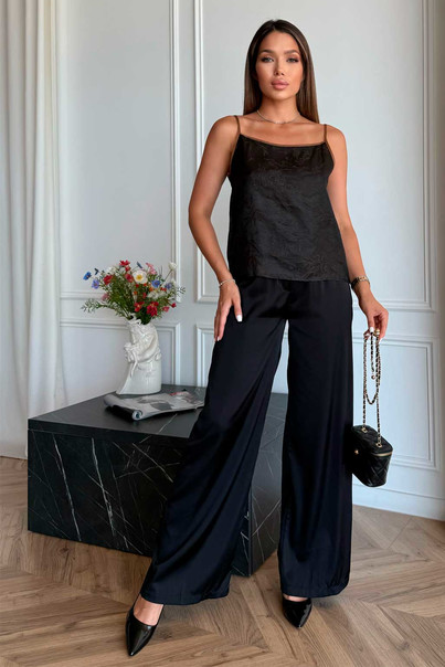 Майка жіноча шовкова топ, чорна з коричневим кантом, з натурального шовку. Silk Kiss, Розмір: S[100-shelkovaya-naturalnaya-rozovaya-sorochka-samarkand-silk-kiss-samarkand-xs-32-34-1613.jpg]