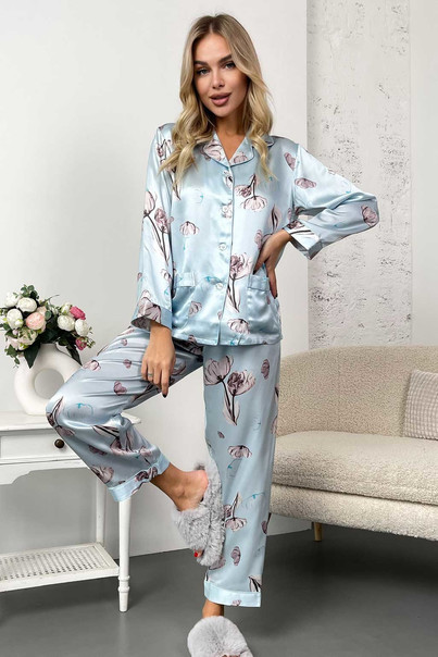 Шовкова жіноча піжама "Магнолія". TM "Silk Kiss". Натуральний 100% шовк., Розмір: M[100-shelkovaya-naturalnaya-rozovaya-sorochka-samarkand-silk-kiss-samarkand-xs-32-34-1613.jpg]