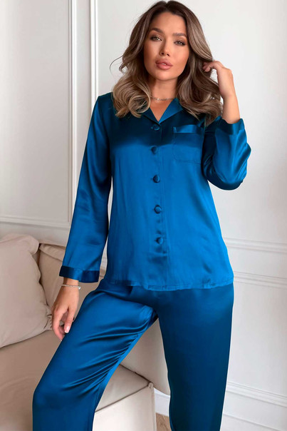 Women's silk pajamas made of 100% natural silk "Azure", Size: M[100-shelkovaya-naturalnaya-rozovaya-sorochka-samarkand-silk-kiss-samarkand-xs-32-34-1613.jpg]