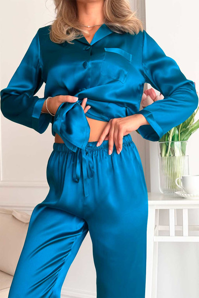 Women's silk pajamas made of 100% natural silk "Azure", Size: M[100-shelkovaya-naturalnaya-rozovaya-sorochka-samarkand-silk-kiss-samarkand-xs-32-34-1613.jpg]