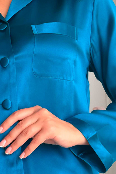 Women's silk pajamas made of 100% natural silk "Azure", Size: M[100-shelkovaya-naturalnaya-rozovaya-sorochka-samarkand-silk-kiss-samarkand-xs-32-34-1613.jpg]