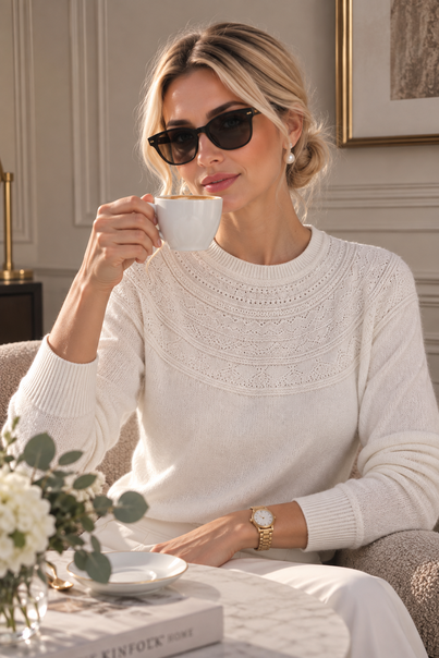 Жіночий светр класичний із круглим вирізом | Silk Kiss | Premium Merino Wool, натуральна шерсть 100%, колір: молочний, Розмір: S[100-shelkovaya-naturalnaya-rozovaya-sorochka-samarkand-silk-kiss-samarkand-xs-32-34-1613.jpg]