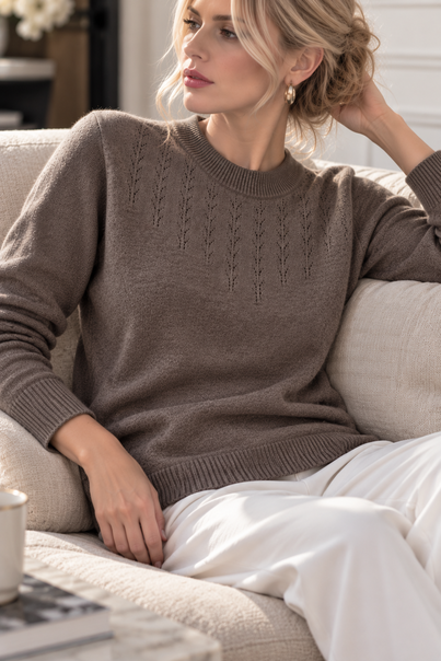 Жіночий вовняний светр з круглим вирізом | Silk Kiss | Premium Merino Wool, натуральна вовна 100%,  колір: какао з молоком, Розмір: S[100-shelkovaya-naturalnaya-rozovaya-sorochka-samarkand-silk-kiss-samarkand-xs-32-34-1613.jpg]