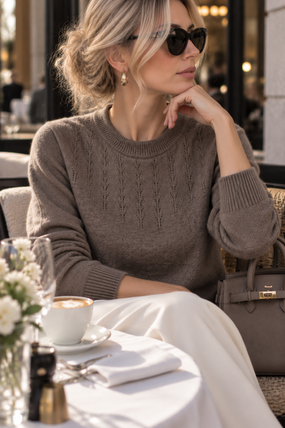 Жіночий вовняний светр з круглим вирізом | Silk Kiss | Premium Merino Wool, натуральна вовна 100%,  колір: какао з молоком, Розмір: S[100-shelkovaya-naturalnaya-rozovaya-sorochka-samarkand-silk-kiss-samarkand-xs-32-34-1613.jpg]