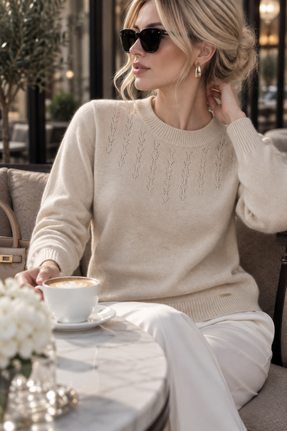 Жіночий светр класичний із круглим вирізом | Silk Kiss | Premium Merino Wool, натуральна шерсть 100%, колір: айворі., Розмір: S[100-shelkovaya-naturalnaya-rozovaya-sorochka-samarkand-silk-kiss-samarkand-xs-32-34-1613.jpg]