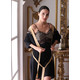 Silk women's nightgown and dressing gown. Set "Paris". TM "Silk Kiss". Natural 100% silk. Black, Size: L[100-shelkovaya-naturalnaya-rozovaya-sorochka-samarkand-silk-kiss-samarkand-xs-32-34-1613.jpg]