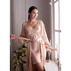 Silk women's nightgown and dressing gown. Sevilla set. TM "Silk Kiss". Natural 100% silk. Beige, Size: S[100-shelkovaya-naturalnaya-rozovaya-sorochka-samarkand-silk-kiss-samarkand-xs-32-34-1613.jpg]