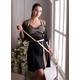 Silk women's nightgown and dressing gown. Set "Paris". TM "Silk Kiss". Natural 100% silk. Black, Size: L[100-shelkovaya-naturalnaya-rozovaya-sorochka-samarkand-silk-kiss-samarkand-xs-32-34-1613.jpg]